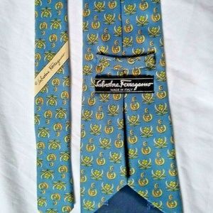 Blue Green Floral Swan Salvatore Ferragamo Tie